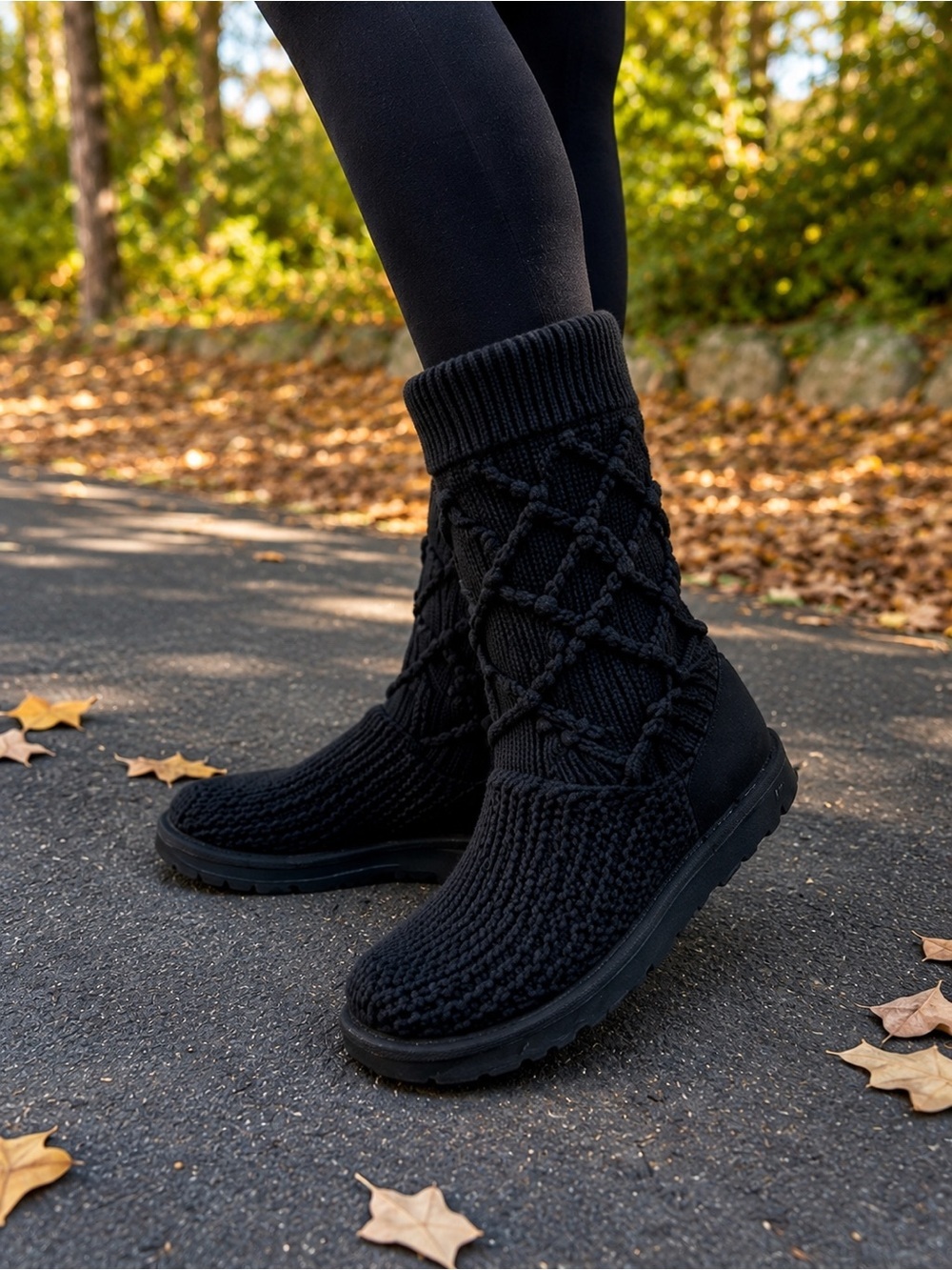 Ugg Black Knit Mid-Calf Boot Size 7.5
